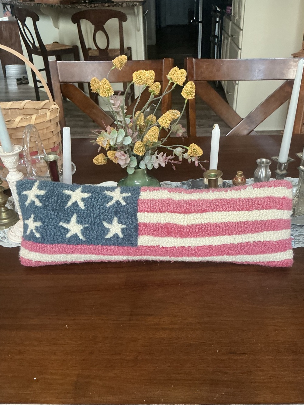 Chandler 4 Corners Hooked Wool Pillow Stars Stripes 8x24 Laura Megroz Vintage